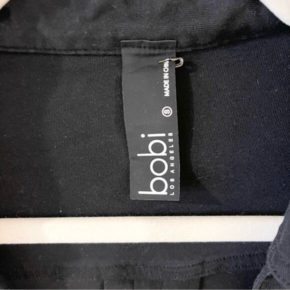 Bobi LA Button Front Collared Tee Long Sleeve Shirt Women size S Black - Picture 3 of 10